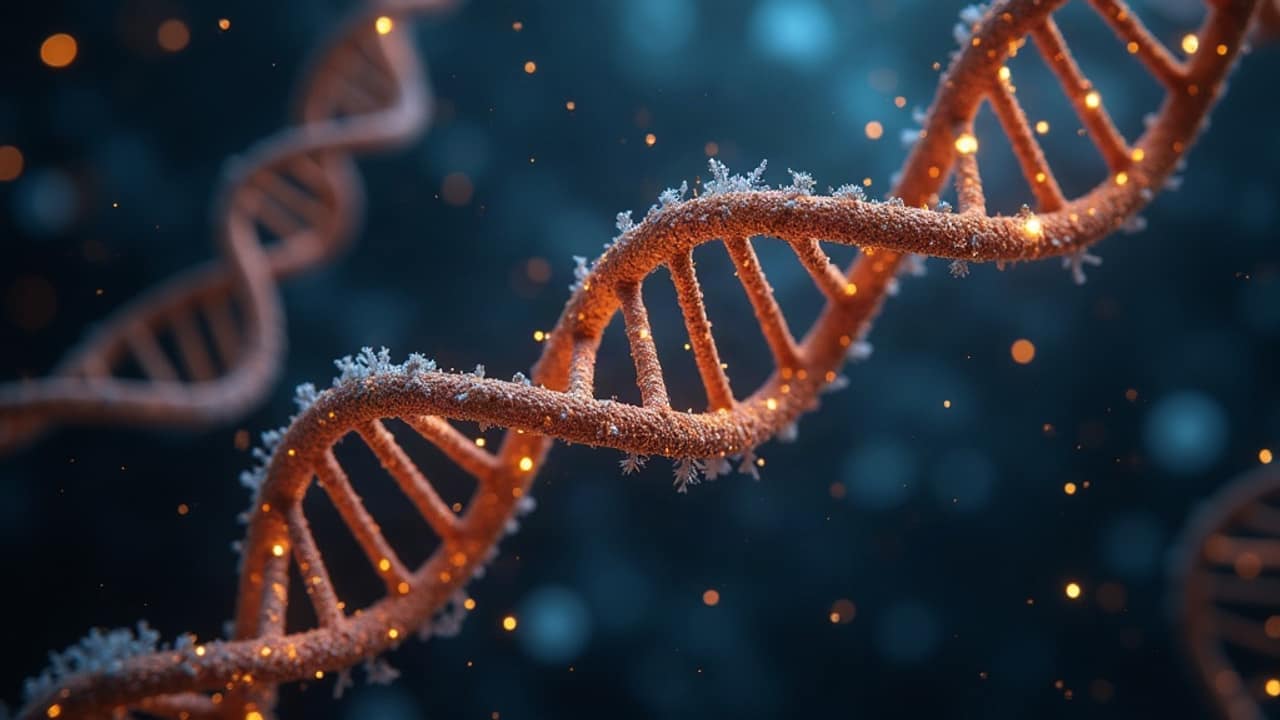 Abstract gold spiral representing protein structure and cellular signaling for longevity research