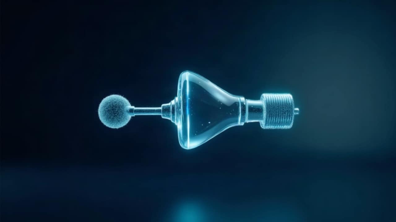 Abstract illustration of a short peptide chain of linked amino acids approaching a cell surface receptor