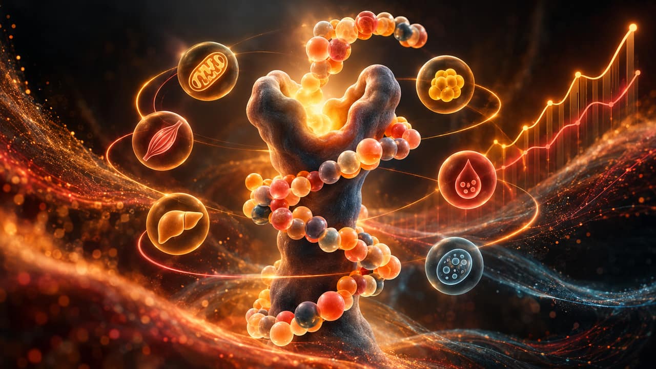 Abstract warm amber energy flow representing metabolic and glucose receptor activity